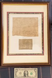 1780  Revolutionary War Discharge Paper & Continental Script Money Framed