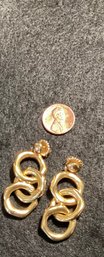 Estate 14k Three Ring Circus Earrings With Butterfly Backs