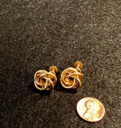 Estate 14k Atomic Swirl Gold Screw Back Earrings