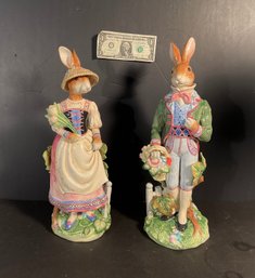 Pair Of Fitz & Floyd Old World Rabbits