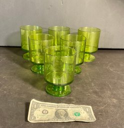 6 Original Mid Century  Georges Briard Atomic Green Lucite Stemmed Glasses
