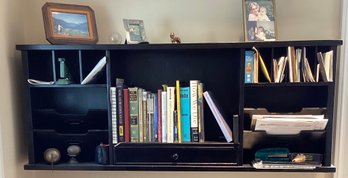 Black Wood Storage Wall Shelf With Drawer