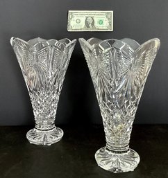 2 Signed Waterford CELEBRATION  PATTERN Lead Crystal Butterfly Vases