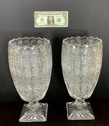 2 Large American Brilliant Cut Crystal Footed  Vases