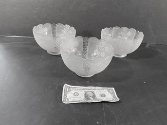 3 Antique  Etched Glass Corn Flower Gas Shades