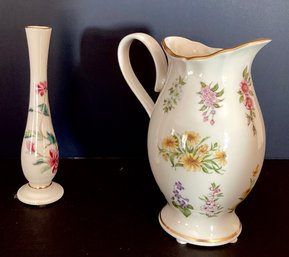 Lenox Porcelain Bud Vase And Pitcher: Barrington & Constitution Pattern New/old Stock