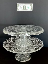 2 Pressed Glass Footed Cake Stands New/old Stock
