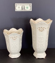 2 Lenox Porcelain Vases: Langtree Collection With Gold Trim
