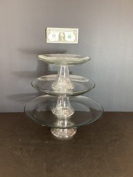 Clear Glass Tower Of Pedestal Cake Plates New/old Stock