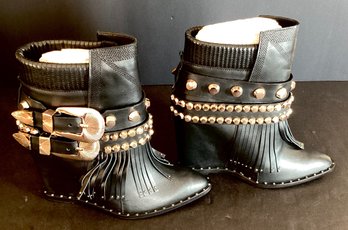 Ivy Kirzhner Size 8 New/Old Stock Black Embellished Boots: Santiago-Black Luxe Calf