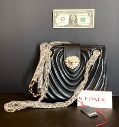 Fixer Split Cow Leather /black Heart  Hand Bag With Tags:  New/old Stock