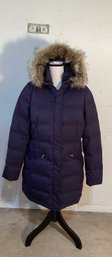 New With Tags  Size L Ralph Lauren Navy Blue Car Length Parka With Faux Fur Hood Trim