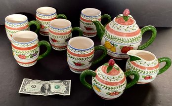 6 Strata Group Fresh N Fruity Beverage Mugs, Tea Pot & Sugar/Creamer Set