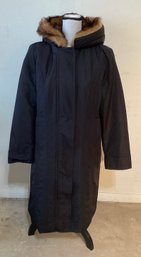 New Without Tags  Size L Nine West  Front Zipper And Snap Closure Hooded Black Coat