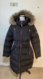 New Without Tags  Size L Michael Kors  Black Coat-with  Detachable-faux Fur  Trimmed Hood