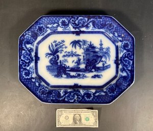 Antique Flow Blue CHEN- SI  Pattern  Porcelain Platter Circa 1850