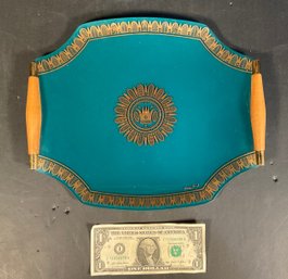 Georges Briard Mid Century Modern Teal Colored Glass Serving Tray