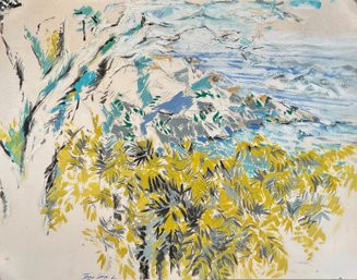 Vintage Original Reggie Levine Painting On Paper Coastal Scene