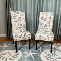 Two Stylish & Comfortable Upholstered Chairs In Summer Tones Of Soft Aqua And Cream/tan/ White
