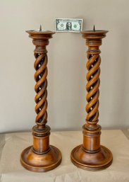 Large Pair Georgian Mahogany Rope Twist Candlesticks