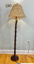 Palm Tree Design Floor Lamp With  A Woven Natural Reed Lampshade