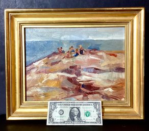 Signed-Initialed Impressionist Oil Painting Sunbathers On The Sound By N.P. H.