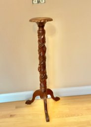 Solid Mahoganyvictorian Style Torchere Carved Grapes & Leaves