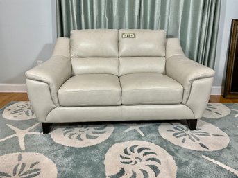 Contemporary Oyster White Faux Leather Loveseat ( UNUSED NEW )