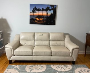 Contemporary Oyster White Faux Leather Standard Sofa ( UNUSED NEW )