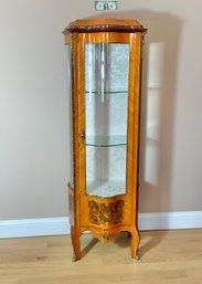 Italian Inlayed Curio Cabinet With Bronze Mounts Serpentine Glass