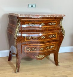 Louis XV French Inlayed Bimbe 3 Drawer Chest With Bronze Appointments
