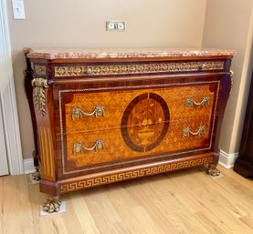 Louis XVI French Style Marquetry Inla 3 Drawer Chest/ Commode
