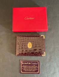 New Cartier Bordeaux Crocodile Leather Mens Wallet With COA
