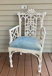 Vintage Chinese Chippendale Painted Accent Arm Chair
