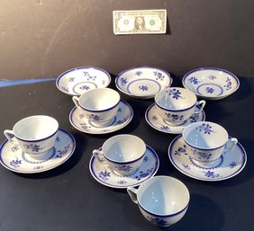 Vintage Spode Gloucester Blue Copeland 6 Cups/5 Saucers/ 3 Shallow Small Bowls
