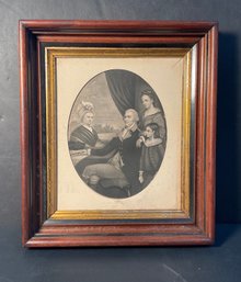 Antique George Washington And Family  Engraving In Heavy Wood Frame