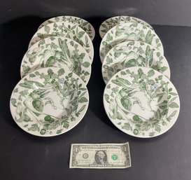 8 Bowls With A Green On White Spring Time Design