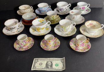 14 Vintage Tea Cups With Saucers