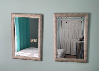 Large Pair Of Contemporary Silver Gilt Beveled Glass Mirrors