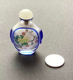 Vintage  Chinese Painted Peking Glass Snuff-bottle With Onyx Cap