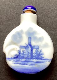 Small Antique Porcelain  Snuff Bottle With Blue Cap