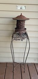 2 Pieces Of Garden Decorative Cast Iron Candle Lamp &  Metal Table