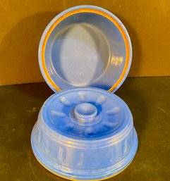 Vintage Monmouth Western Periwinkle Blue Stoneware Covered Casserole