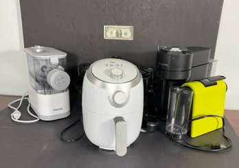 5 Modern Small Appliances, Pasta Maker, Nespresso, Yedi  Air Fryer, Crock Pot
