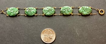 Antique Peking Glass Bracelet With Gold Filled Chain