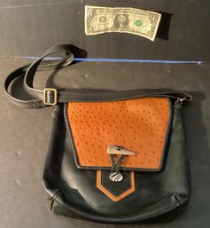 Vintage Yellowstone Leather Inc. Black Leather/ostrich Shoulder Bag With Inner Zip Lining