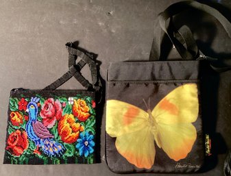 2 Vintage Handbags: Harold Feinstein Crossfit Butterfly Bag & Micro Bead Evening Bag With Black Bead Strap