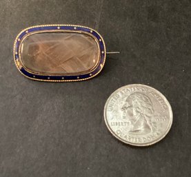 Antique Gold Filled Mourning Brooch With Enameled Border