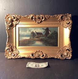 Original Antique Oil On Linen Painting  With Circa 1880 Gilded Frame