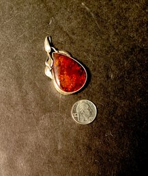 Large Vintage Hand Made Sterling & Amber Pendant